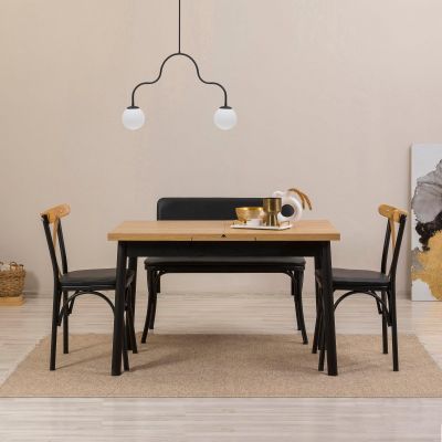Set masă și scaune extensibile (4 bucăți) OLİVER SBT WHİTE KARİNA 11, Negru, 120x75x75 cm - Negru