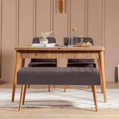 Set masă și scaune extensibile (4 bucăți) Vina, Stejar, 129x80x75 cm - Stejar