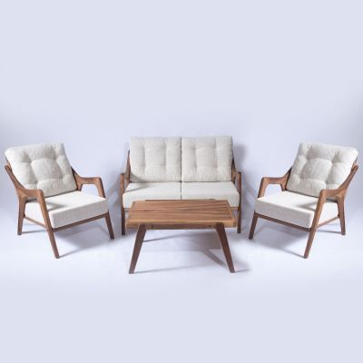 Set masa si scaune de gradina (4 Pieces), Hanah Home, MYC01, Crem