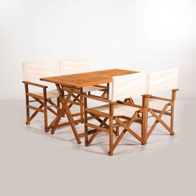 Set masa si scaune de gradina (5 Pieces), Hanah Home, MYR01, Crem