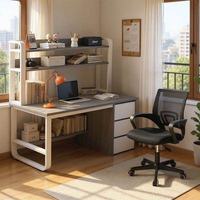 Set mobilier birou Soco-Berto II, Lemn, Set 2 piese, Birou 120x60x75 cm + Scaun 45x53x87 cm