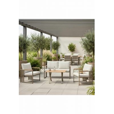 Set mobilier de gradina, Hanah Home, Fatsa 2+1+1, Metal, Bej