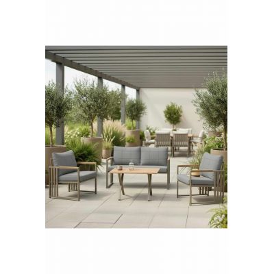 Set mobilier de gradina, Hanah Home, Fatsa 2+1+1, Metal, Gri