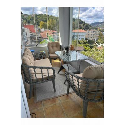 Set mobilier de gradina, Hanah Home, Manolya, ALUMINIU, Bej / Gri