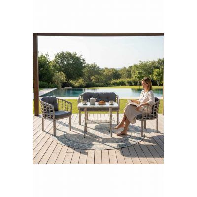 Set mobilier de gradina, Hanah Home, Manolya, ALUMINIU, Gri inchis