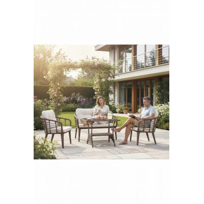 Set mobilier de gradina, Hanah Home, Manolya, ALUMINIU, Maro / Crem