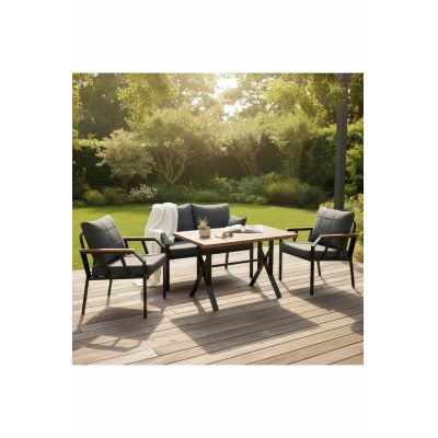 Set mobilier de gradina, Hanah Home, Nergiz 2+1+1, Metal, Albastru inchis