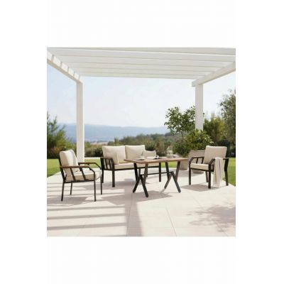Set mobilier de gradina, Hanah Home, Nergiz 2+1+1, Metal, Bej