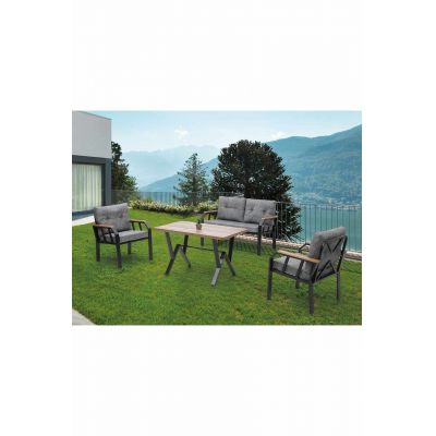 Set mobilier de gradina, Hanah Home, Nergiz 2+1+1, Metal, Gri
