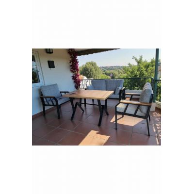 Set mobilier de gradina, Hanah Home, Nergiz 2+1+1, Metal, Gri