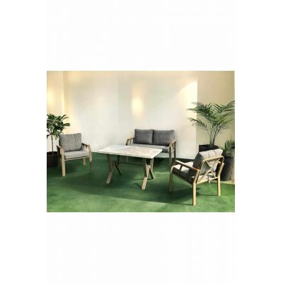Set mobilier de gradina, Hanah Home, Nergiz 2+1+1, Metal, Miere / Gri