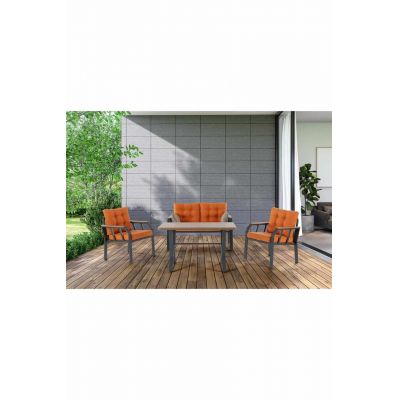 Set mobilier de gradina, Hanah Home, Nergiz 2+1+1, Metal, Portocaliu