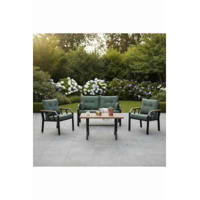 Set mobilier de gradina, Hanah Home, Nergiz 2+1+1, Metal, Verde/Negru