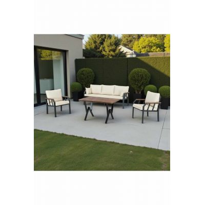 Set mobilier de gradina, Hanah Home, Nergiz 3+1+1, Metal, Bej