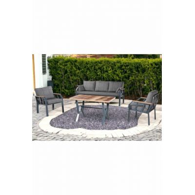 Set mobilier de gradina, Hanah Home, Nergiz 3+1+1, Metal, Gri inchis