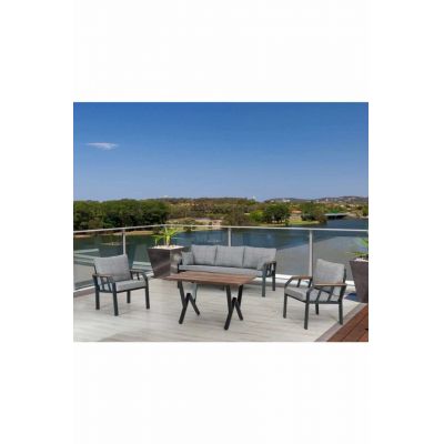 Set mobilier de gradina, Hanah Home, Nergiz 3+1+1, Metal, Gri