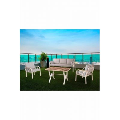 Set mobilier de gradina, Hanah Home, Nergiz 3+1+1, Metal, Maro