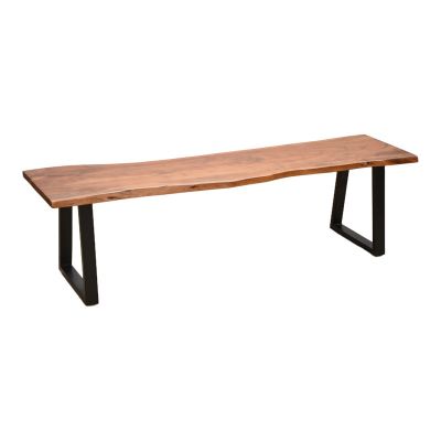 Bancă cu design slim Miles, lemn masiv de acacia cu finisaj, nuc, 160x40x45 cm - Nuc