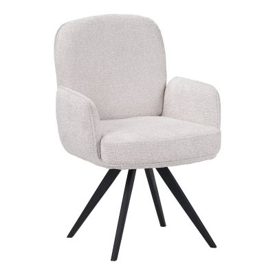 Fotoliu pivotant cu funcție Novo, Stil Modern, Material Bouclé Alb, Picioare Metal, Negru, 66x60x90 cm - BLACK-WHITE