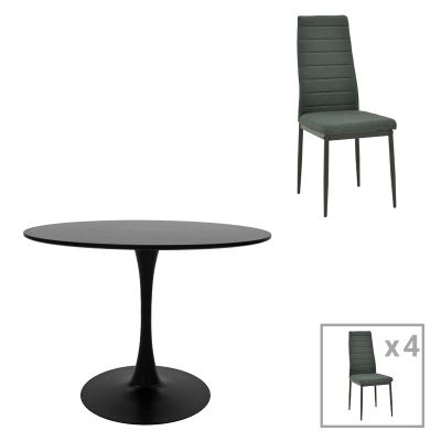 Masă de sufragerie cu 4 scaune Balou-Parker, Negru, metal și, 120x73 cm - Negru