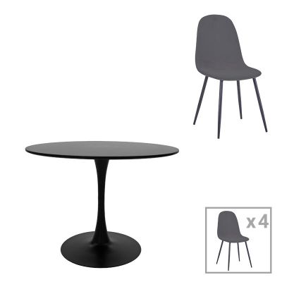 Masă de sufragerie cu scaune Bella-Balou, set 5 piese, /velur, culori, negru-antracit, 120x73 cm - Negru