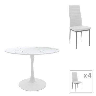 Masă de sufragerie cu set 5 piese Balou-Parker, Alb, 100x73 cm - Alb
