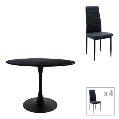 Masă de sufragerie cu set 5 piese Balou-Parker, Negru-Antracit, Lemn/metal, 120x73 cm - Negru