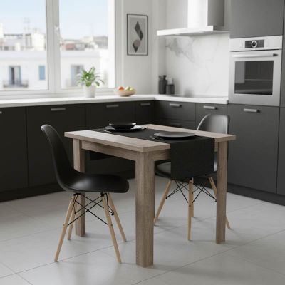 Masă de sufragerie Manka I-Julita set de 3 pieseton, sonoma -negru, 80x80x77 cm - Negru