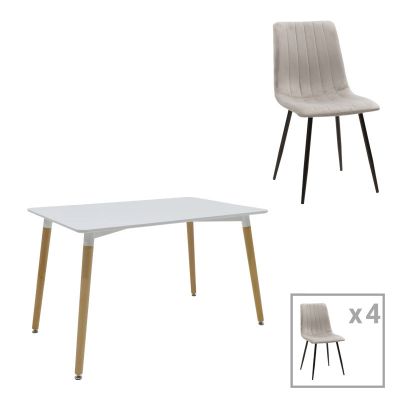 Masă de sufragerie set 3 piese Natali-Noor, & lemn, Alb-Gri-Natural, 120x80x76 cm - Gri