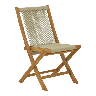Scaun Banou pliabil lemn de tec si frânghie, neagra, 52x58x88 cm - Natur