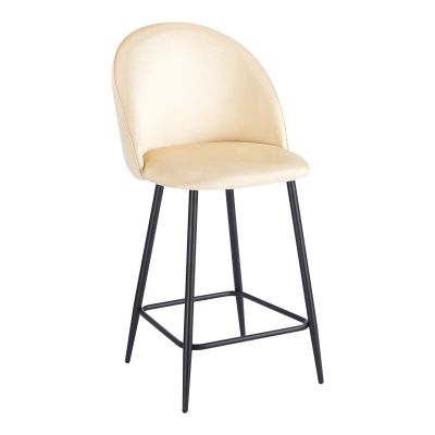 Scaun bar cu funcție reglabilă Perch, Catifea, Metal, Crem - Negru, 50x43x99 cm - Crem