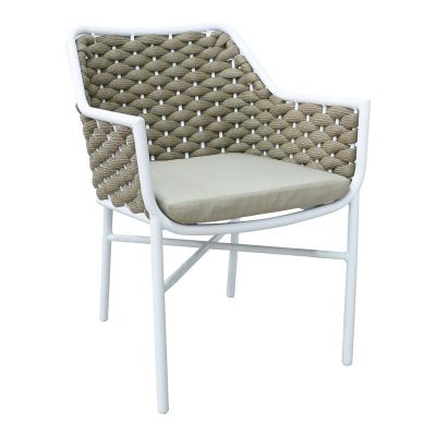 Scaun cu brate din aluminiu Ortegia, cu cadru alb si sfoara kaki, 57x62x82 cm - Alb