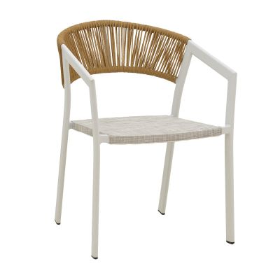 Scaun de aluminiu Glisten stivuibil cadru alb-textilen rattan, Natural, 58x56x82 cm - Alb
