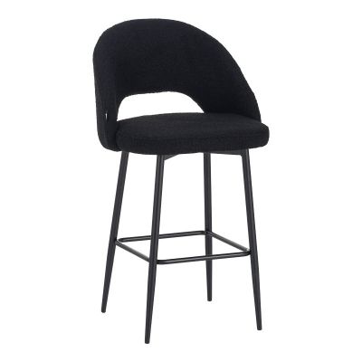 Scaun de bar cu design bouclé, Negru, metalic, 48x52x97 cm - Negru