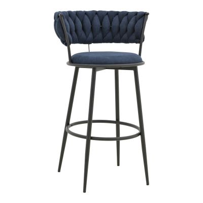 Scaun de bar cu șezut textil Alkia, metal, Negru, 50x56x95 cm - Albastru