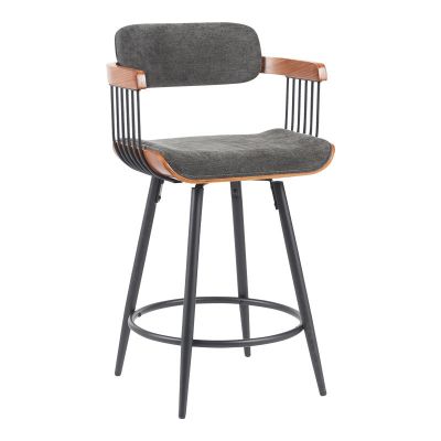 Scaun de bar rotativ Cameo, metalic, lemn, nuc negru gri închis, 53x50x93 cm - Gri