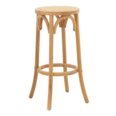 Scaun de bar Serzo lemn de fag si ratan, Natural, D36x71 cm - Natur