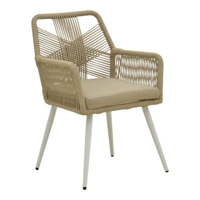 Scaun de exterior Andros, Alb-Natural-Nisip, aluminiu si ratan PE, 56x60x86 cm - Alb-Natural-Sand