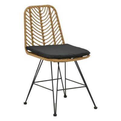Scaun Naoki cu perna, Negru - Natural, 44x58x82 cm - Natural