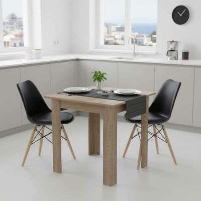 Set de Masa de 3 piese Manka I - Gaston, sonoma-negru, 80x80x77 cm - Negru