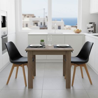 Set de Masa de 3 piese Manka I -Gaston, trufei de sonoma-negru, 80x80x77 cm - Negru