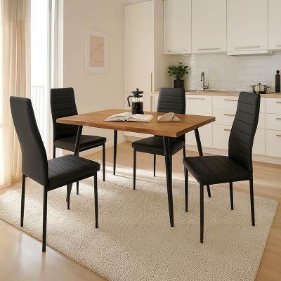 Set de masă și scaune Neve-Parker, Lemn/Metal, Negru, 120x80x75 cm - Negru