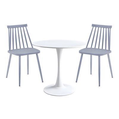 Set de mobilier pentru sufragerie cu masă și scaune Elijah-Aurora, Polipropilenă, Masa: , Scaune: 2 bucăți, Alb-Gri, 60x74 cm - Alb