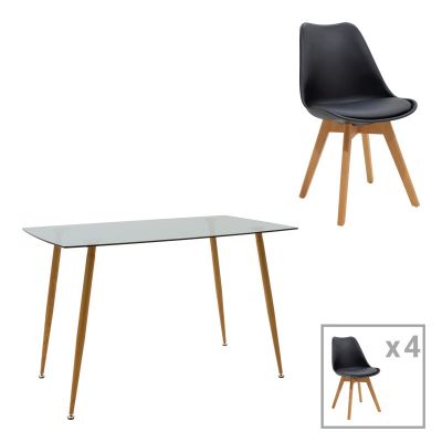 Set de sufragerie Chloe-Gaston, 5 piese, Antracit-Natural, 120x70x75 cm - Negru