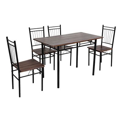 Set de sufragerie cu 5 piese, imitatie nuc și metal, model Roza, picioare, negre, 110x60x75 cm - Nuc
