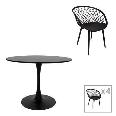 Set Masa de sufragerie Ezra-Balou 5 -mdf, neagra, D100x75 cm - Negru
