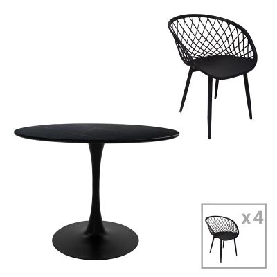 Set Masa de sufragerie Ezra-Balou I 5 -mdf, neagra, D120x75 cm - Negru