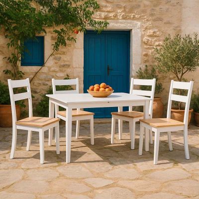 Set masa extensibila cu 5 piese Mabor-York, Lemn, Alb, 120-150x80x73 cm - Alb