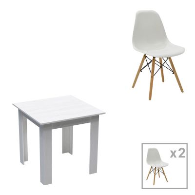 Set masa si scaune 3 piese Manka-Julita, Alb, 80x80x77 cm - Alb