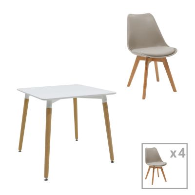 Set masa si scaune 5 buc Natali-Gaston, Alb, 80x80x76 cm - Alb